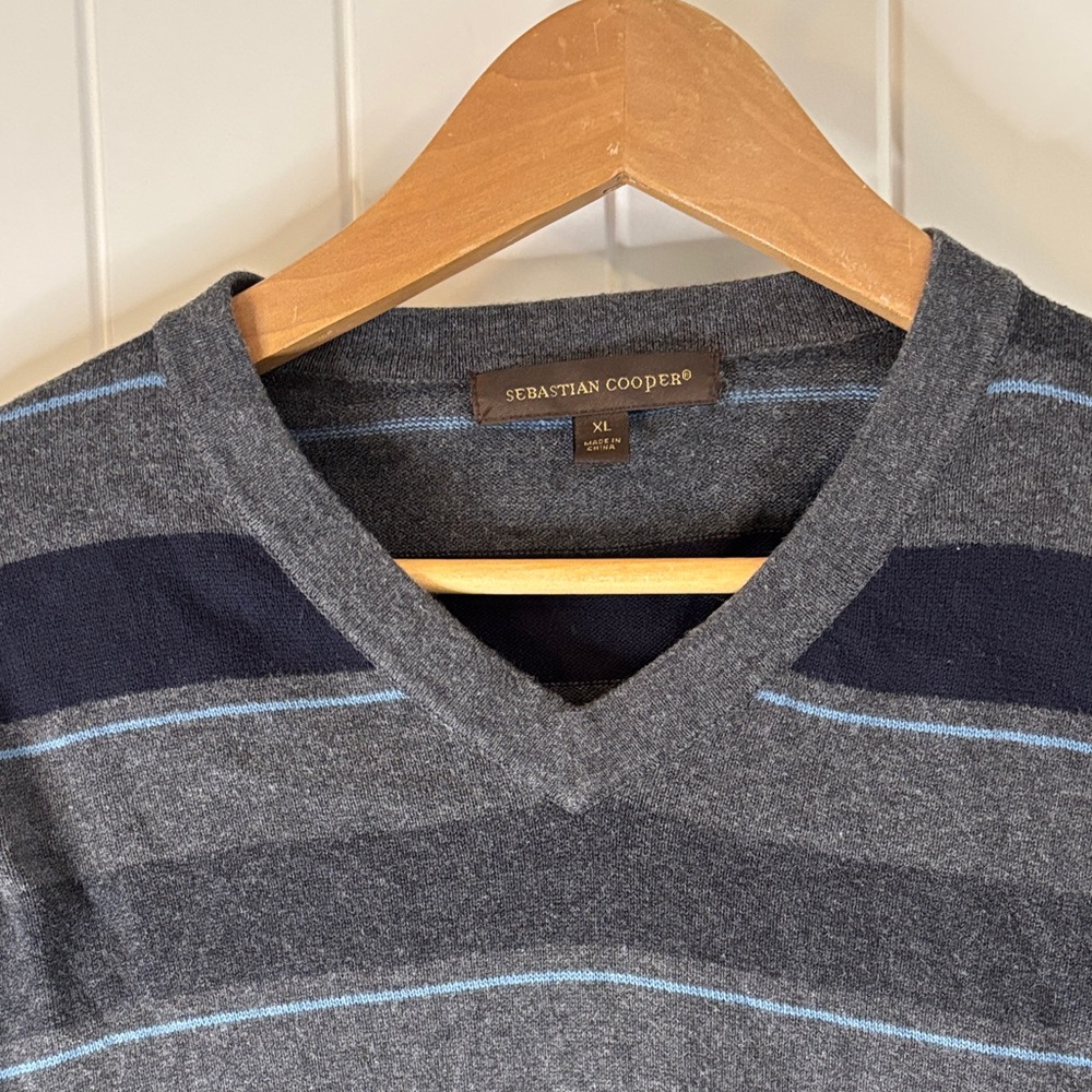 Gray and Blue Striped Sebastian Cooper Men's Sweater